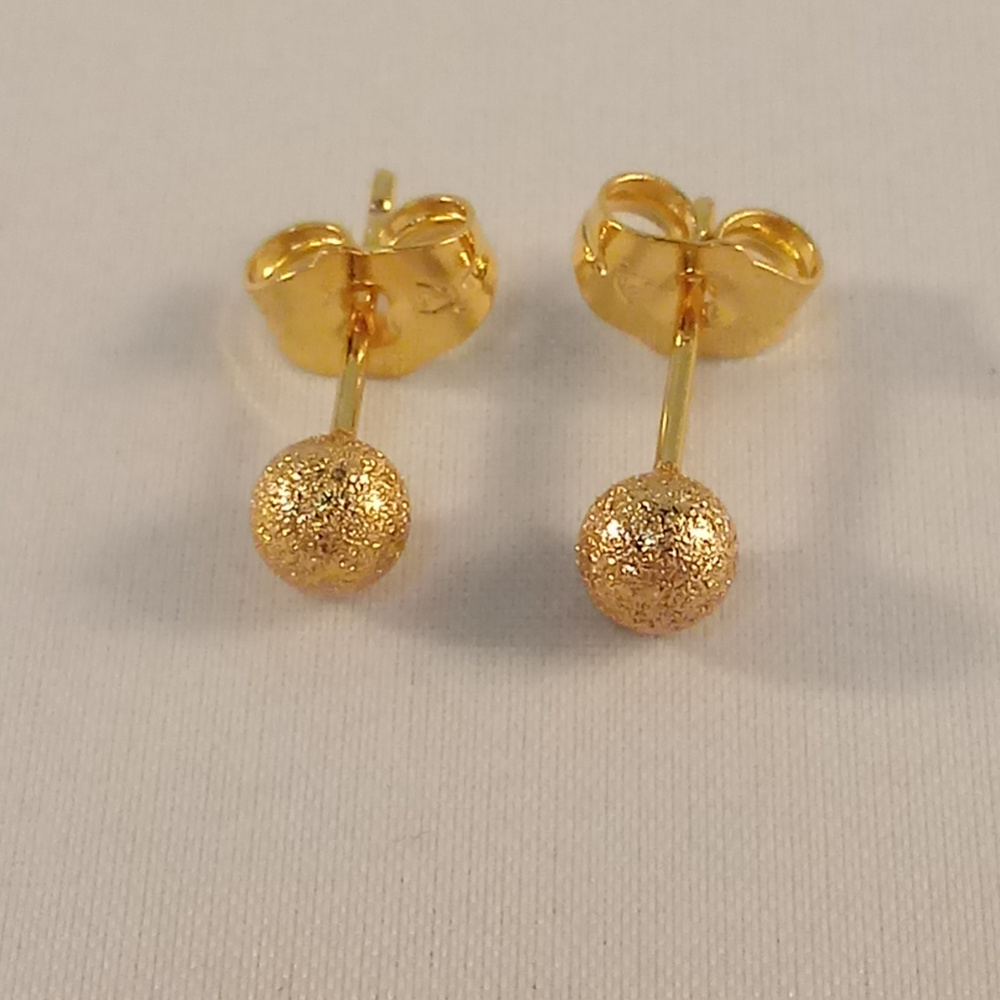 24K Gold Yellow Gold Filled Frost Texture Ball Stud Earrings 5mm Gorgeous Gift - Picture 2 of 4